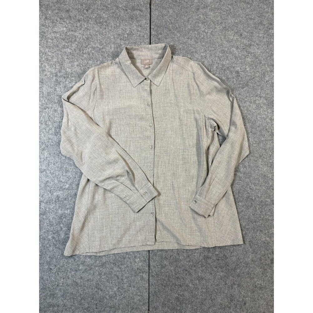 J.Jill Shirt Women Medium Heather Gray 100% Rayon Long Sleeve Collared Button Up
